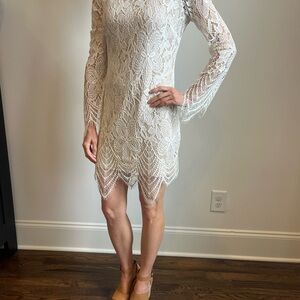 Lace Long-Sleeve Dress in ivory